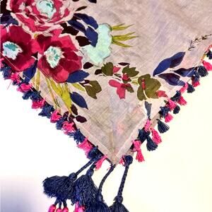 Floral Patterned Scarf Sarong with Pink, Lavender and Blue Accents